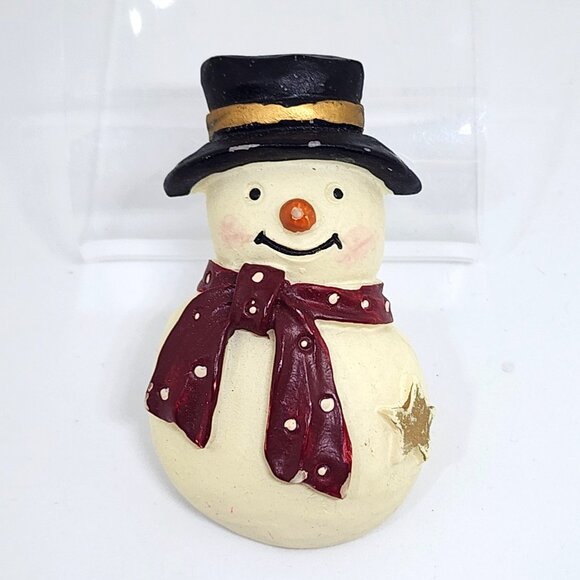Vintage Resin Black Hat Red Scarf SNOWMAN Snow Man Holiday Christmas Pin Brooch - Picture 8 of 8